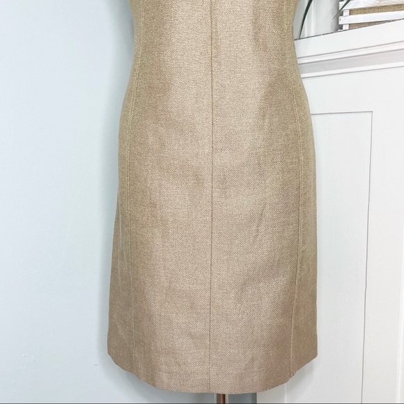 Talbots Gold Metallic Linen V Neck Sleeveless Sheath Dress 6 Small - Picture 7 of 10